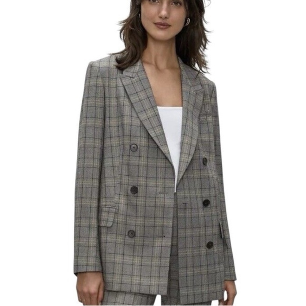 Babaton Gray Plaid Double-Breasted Blazer